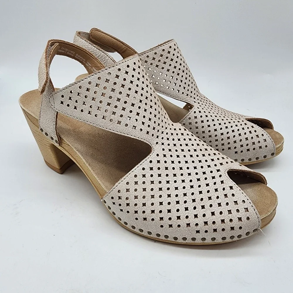 Dansko Teagan Sandals Women's 41 US 10.5-11 Tan Perforated Leather Wedge Clogs